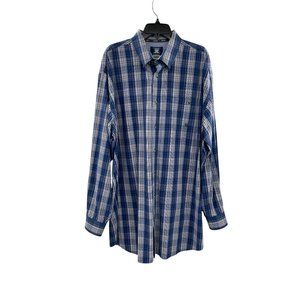 Wrangler Twenty X Shirt Mens 2XT Tall Used Blue Plaid Button Down